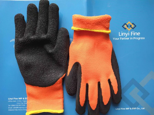 Terry liner crinkled latex coated safety work gloves