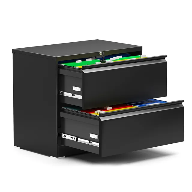 Fast assemble two drawer lateral file cabinet black