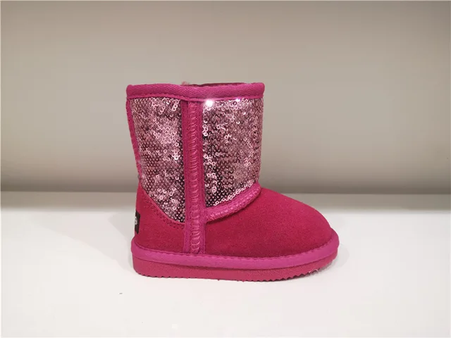 Children Fashion Sheepskin/Fake fur Snow Boot Winter shoes Water-Resistant Sequines