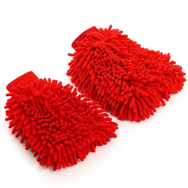 Ultra soft microfiber chenille coral fleece cleanning gloves dusting mitt cleaning sponge