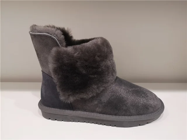 Ladies Fashion Sheepskin/Fake fur Snow Boot Winter shoes Water-Resistant Fur Cuff