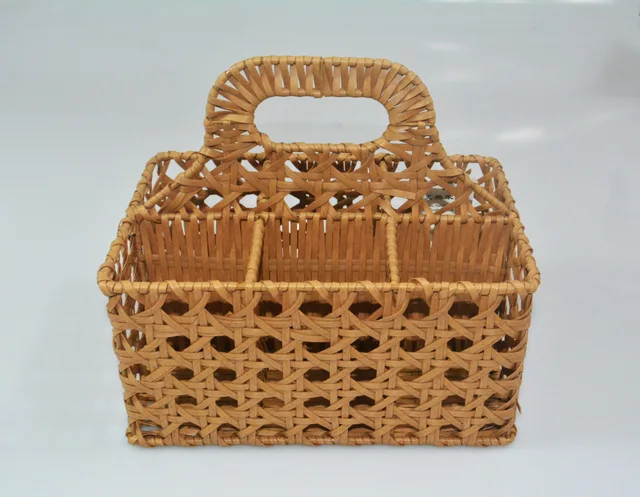 PP rattan hand-woven flatware caddy picnic basket