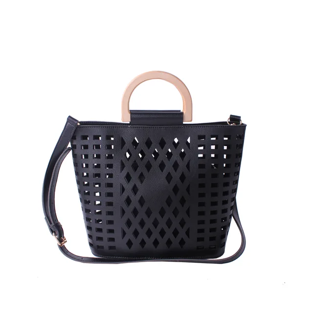 2021 new fashion ladies wood handle perforated shoulder bag handbag