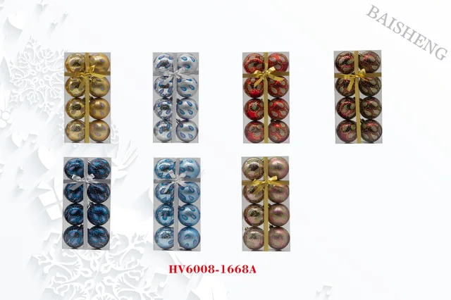 6cm Painted Christmas Balls, 8pcs In PVC Box With Ribbon