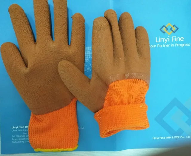 Terry liner half dipping latex coated safety work gloves with foam finish