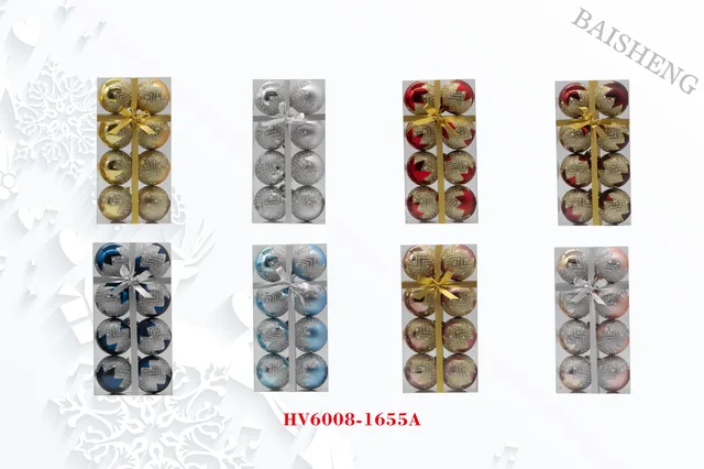 6cm Painted Christmas Balls, 8pcs In PVC Box With Ribbon