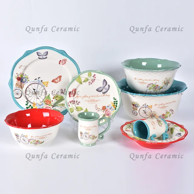 1 Set of Spring Series beautiful hand painted stoneware new fashionable porcelain ceramic dinner set