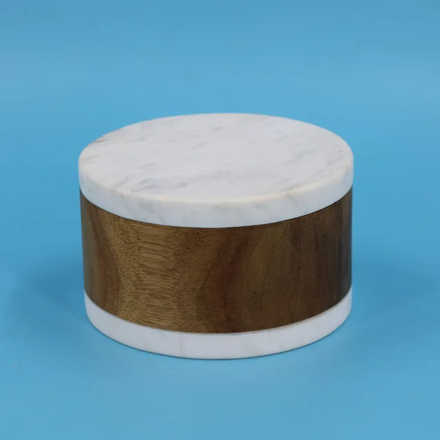 Marble acacia spice jar salt holder