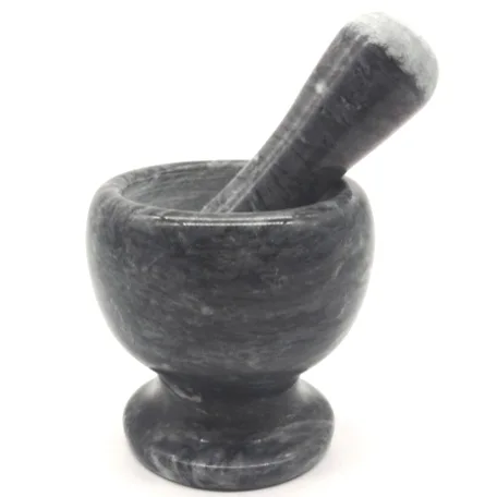 Black Marble Mortar With Pestle Set Round Shape