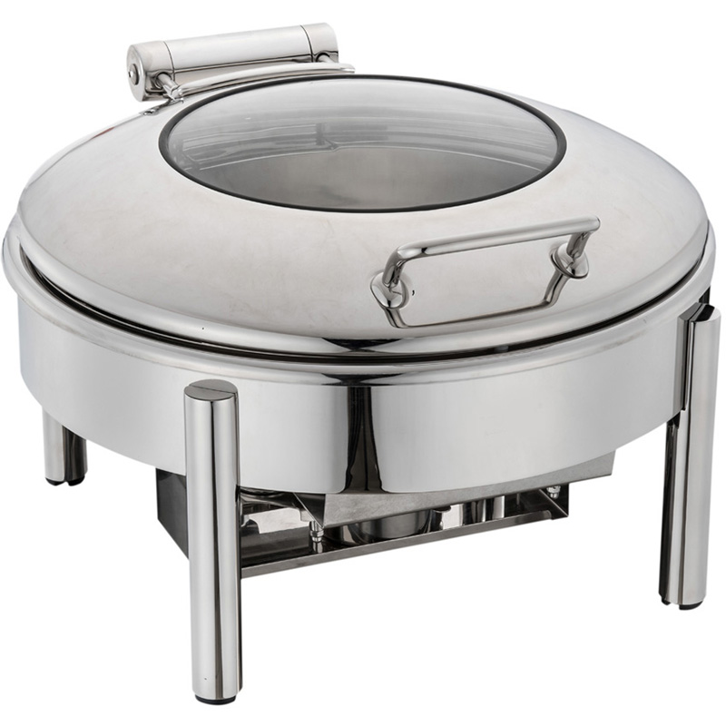 Round Chafing Dish With Glass Windows Lid-Damping Hinge