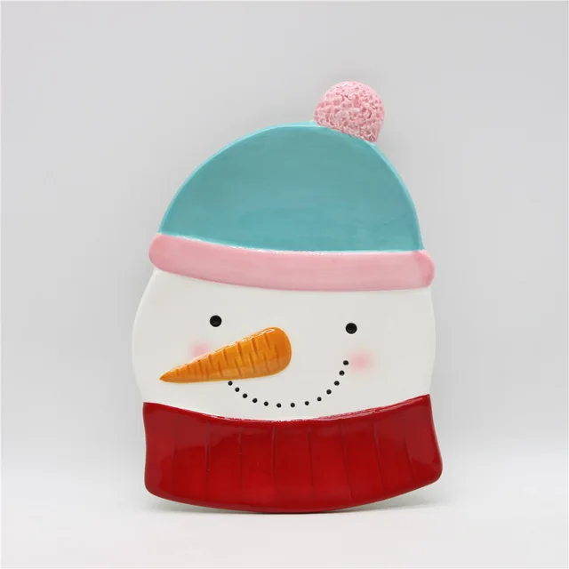 Hand-panited Pottery Christmas plate, Christmas snow head plate