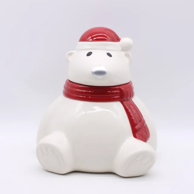 Hand-painted Ceramic bear cookie jar, Christmas bear cookie jar