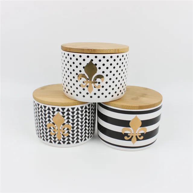 S3 Size S ceramic bamboo lid canister set, canister sets with Gold Decal