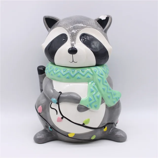 Ceramic raccoon cookie jar, hand-painted animal cookie jar