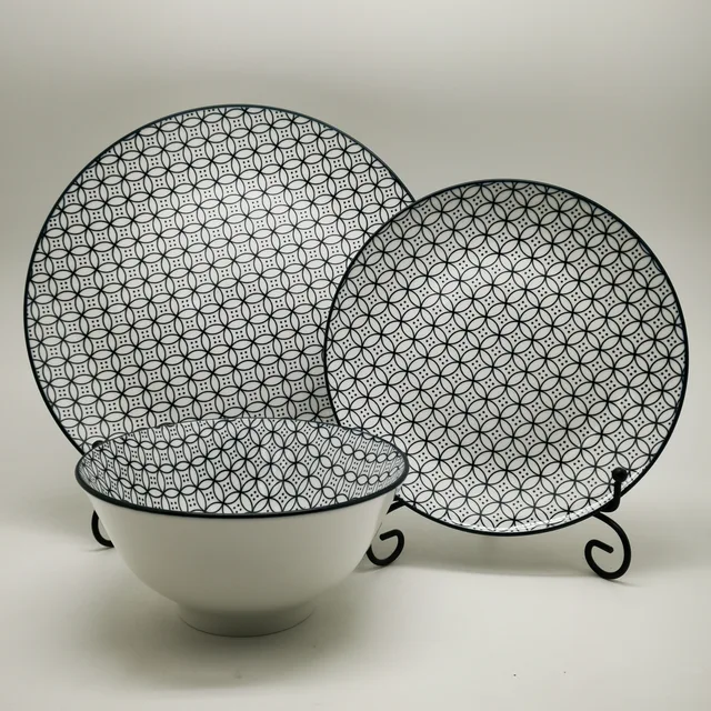 Porcelain dinner set pad print black