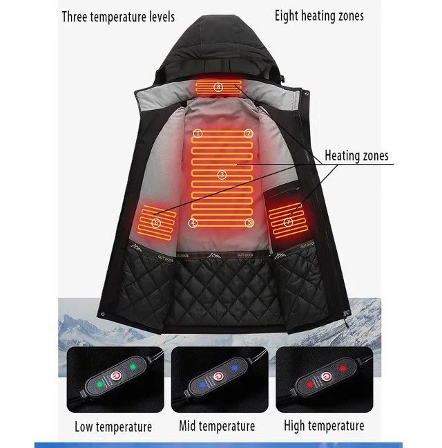 Unisex winter windbreaker outdoor jacket heating clothing