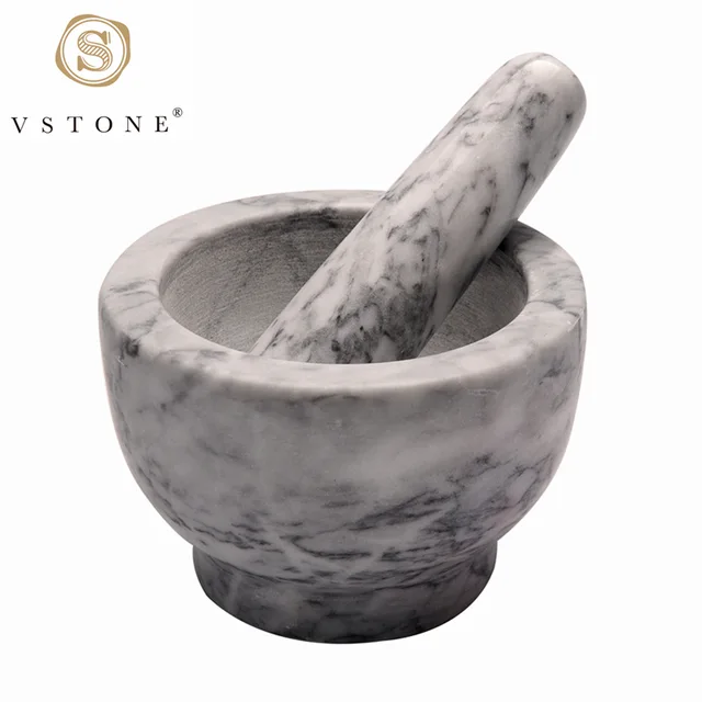 White grey marble mortar and pestle