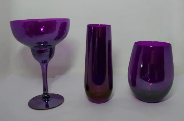 Colored luster wine glass and stemless champagne glass wiith slant top