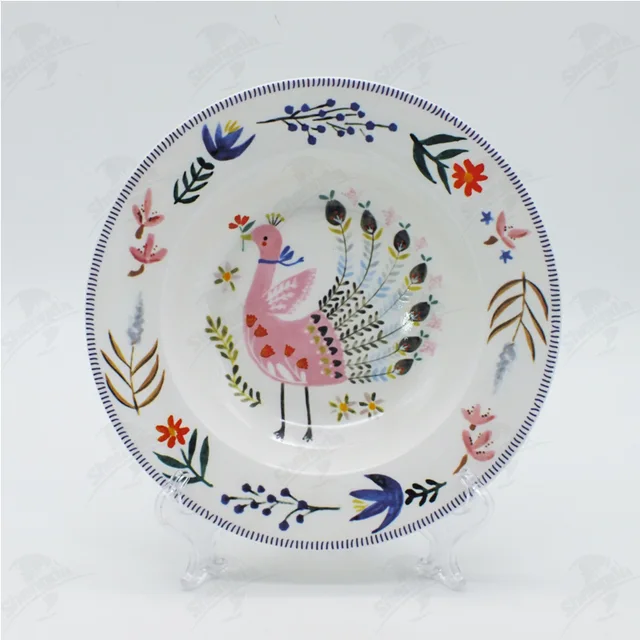 8.5" soup plat with Flower & bird Design