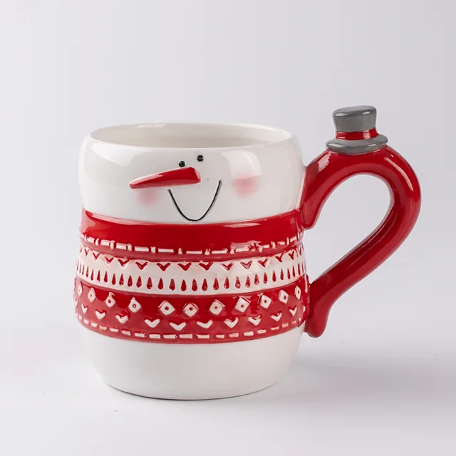Cute ceramic christmas snowman shape 3d coffee mug with knitting patterns