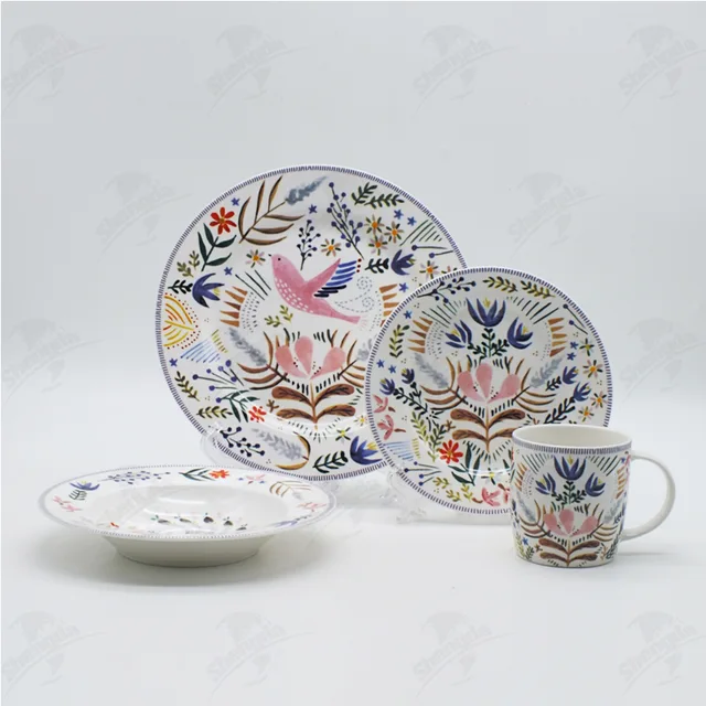 18pcs Dinner Set With Flower & Bird Design