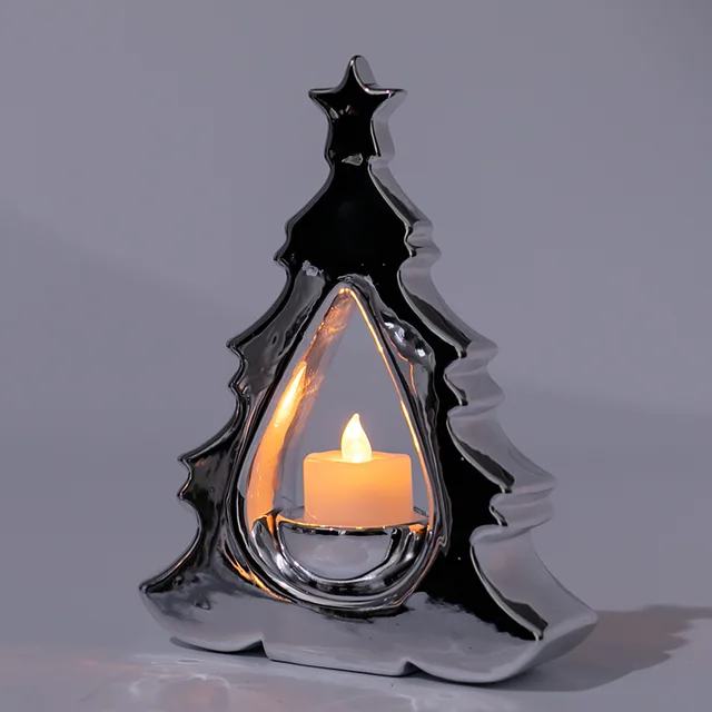 Silver Plated Ceramic Christmas Tree Candle Holder Tealight Holder