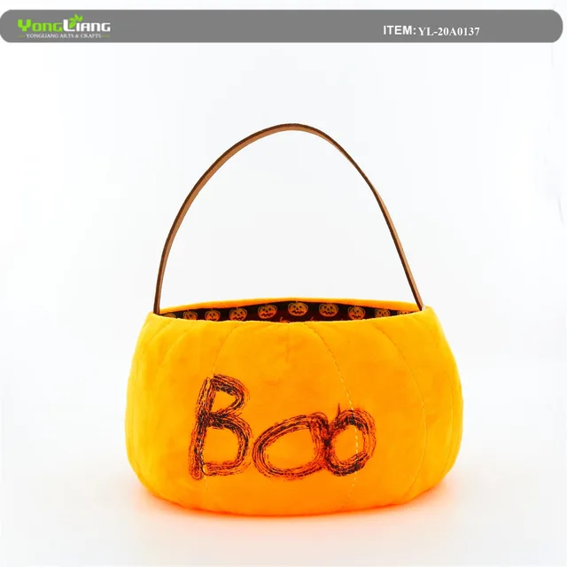 Halloween Candy Bags Round Tote Trick or Treat Bags Pumpkin Party Decoration Basket with Handles