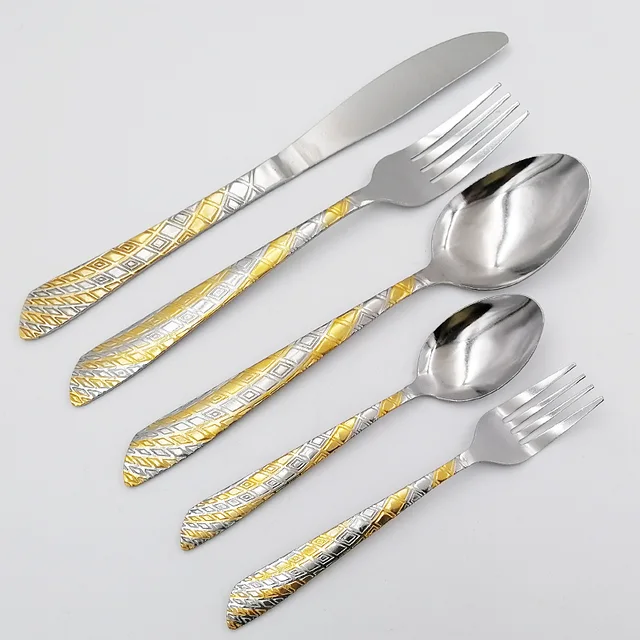 Hot selling the middle east gold-plated stainless steel knife fork spoon