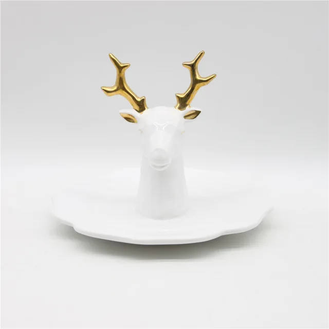 Painted gold horn ceramic trinket dish, animal shape trinket dish