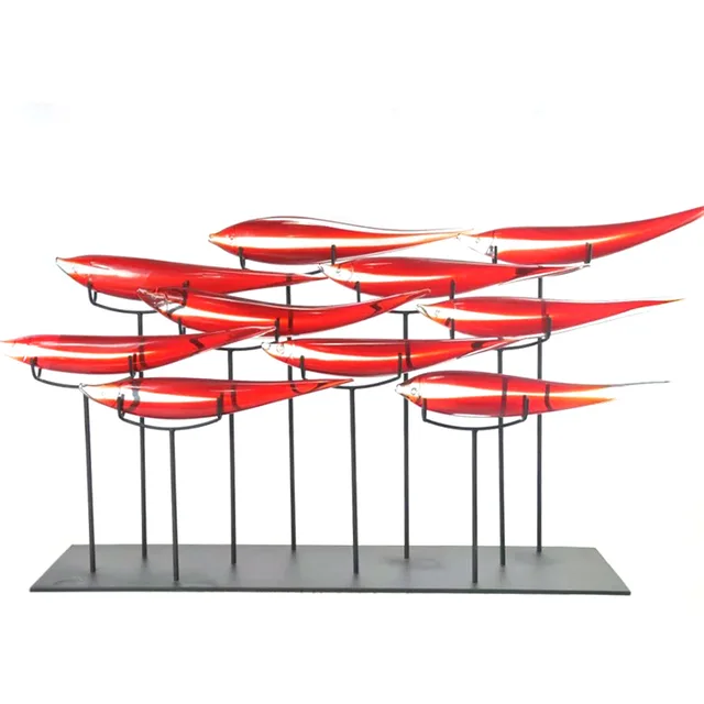 Hand blown glass fish art decor with metal stand