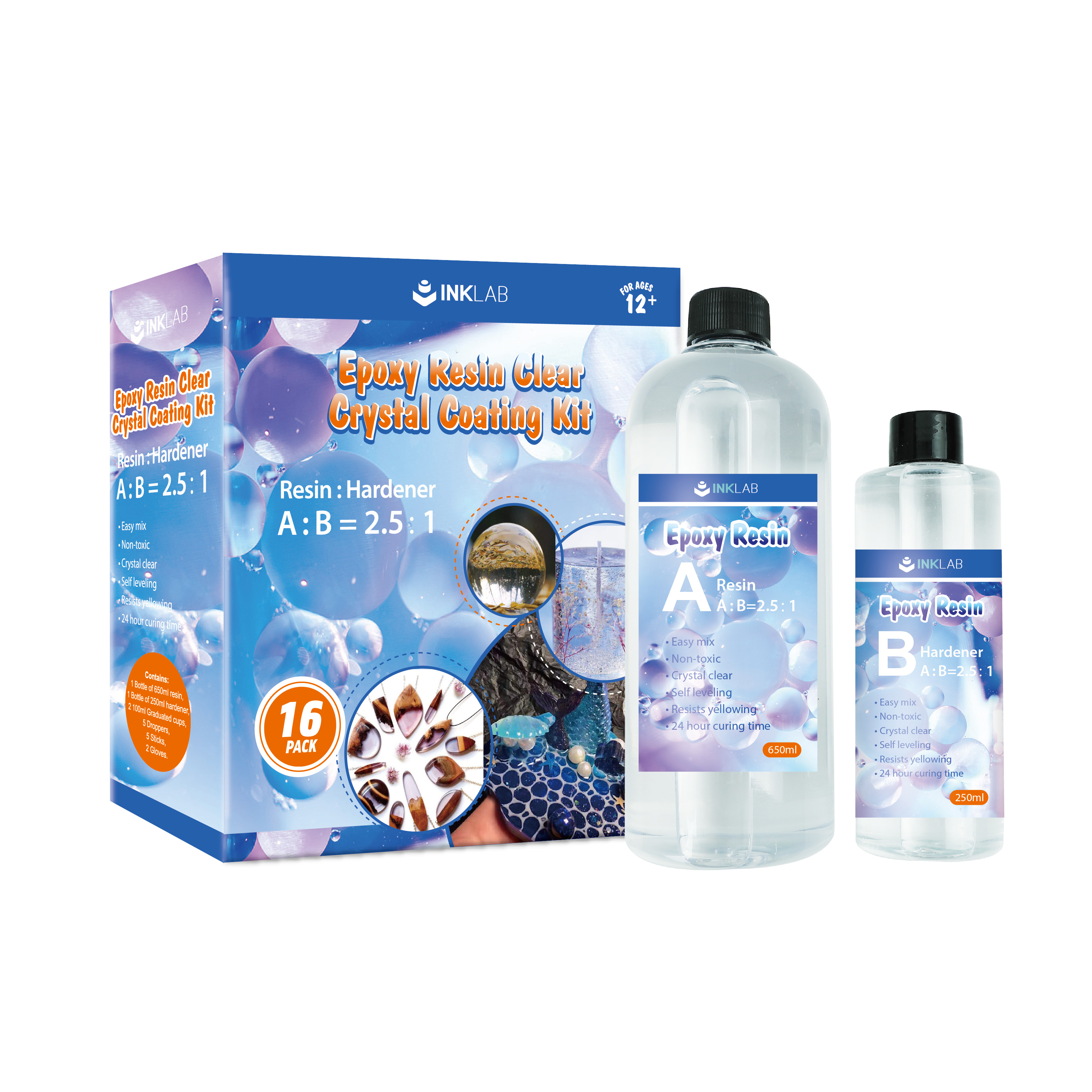 Epoxy resin clear crystal coating kit