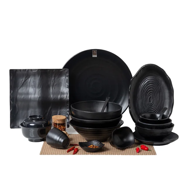 Hot selling Japanese style matte black melamine dinnerware