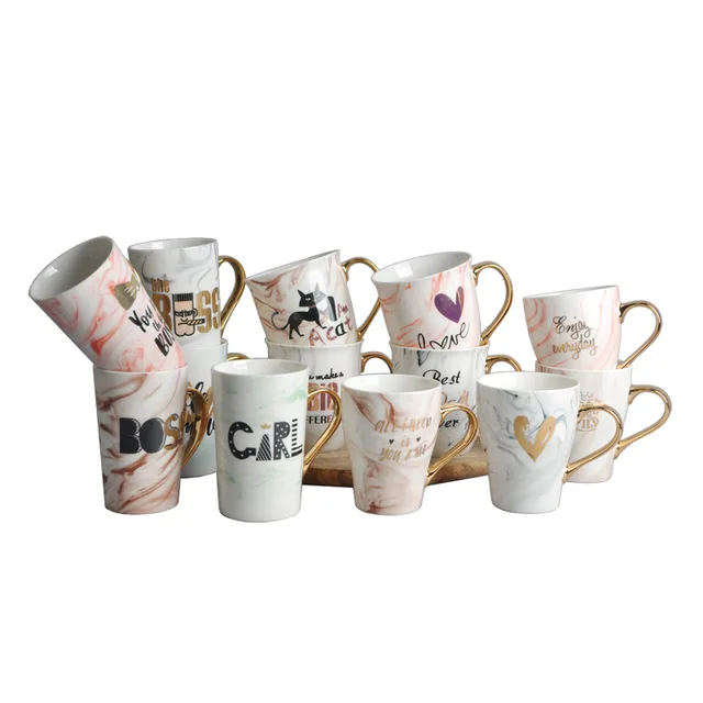 Marbled ceramic cup Jinhua gold handle ceramic cup