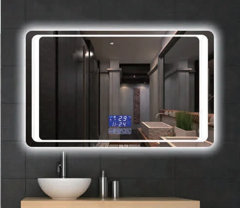 LED smart mirror displays clock and temperature