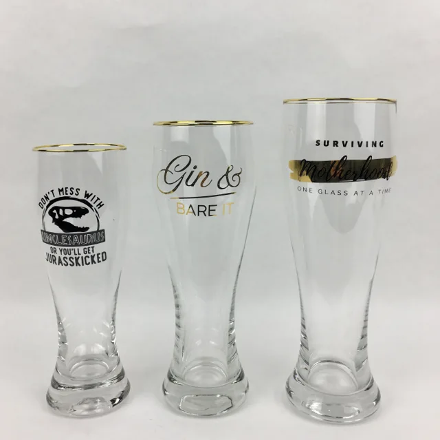 Beer Glass With Gold Rim And Decals
