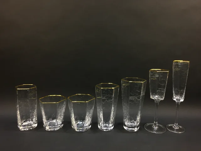 Clear Crystal Wine Glasses/ Cups With Gold Rim