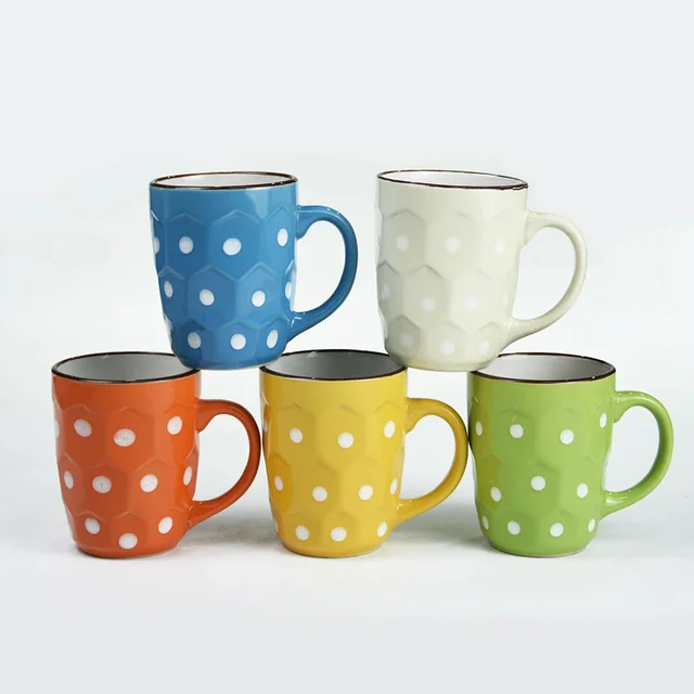 10OZ stoneware solid colored coffee mug with white spots