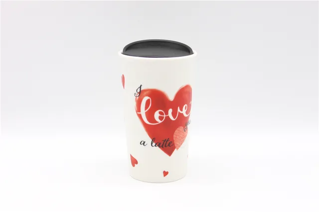 Double wall ceramic mug with lid