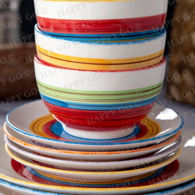 Rainbow hand-painted stoneware porcelain tableware 14cm bowl