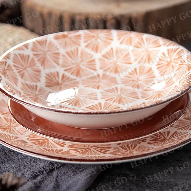 Hand-painted and printed stoneware 20cm soup plate