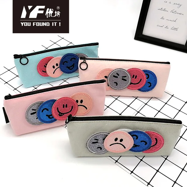 Custom creative removable expression buttons canvas zipper triangle pencil case