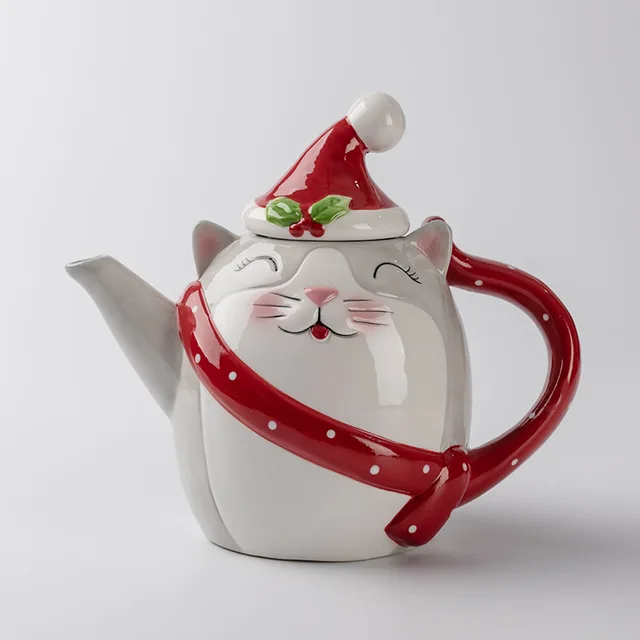 Ceramic Christmas kitty Teapot Tableware Christmas Holiday Gifts