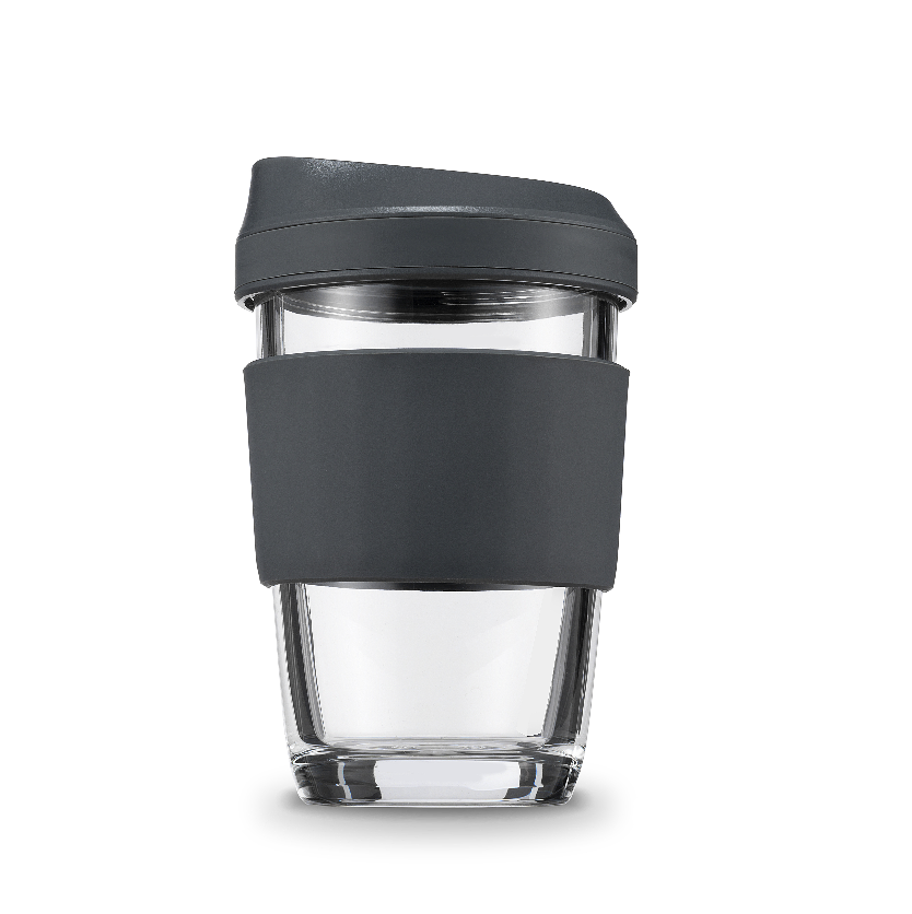 Glass coffee cup with silicon sleeve