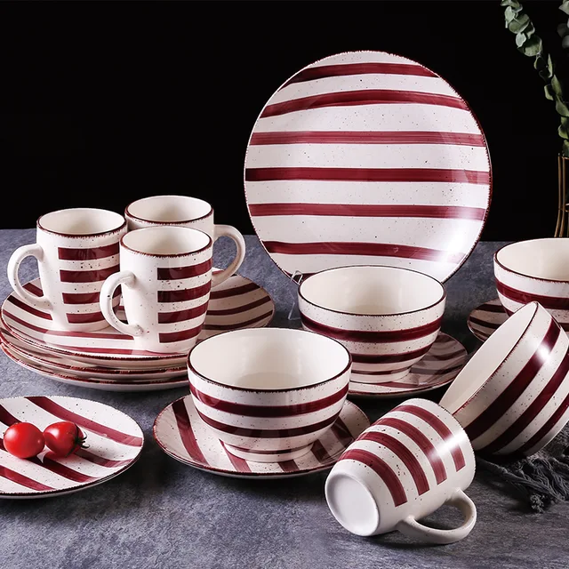 European style exquisite 16-piece tableware stoneware pottery porcelain tableware