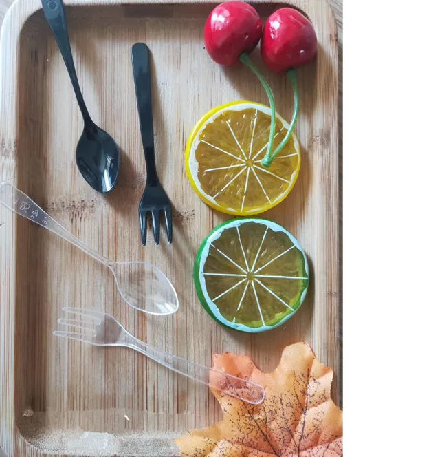 Disposable mini plastic spoon and fork