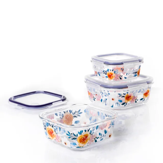 3pcs Set High Borosilicate Fresh Bowl With Decal