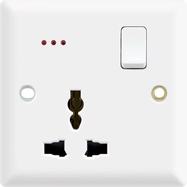 13A 1 gang switched socket,SP + neon