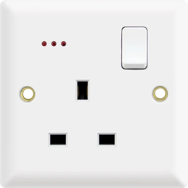 13A 1 gang switched socket,SP + neon