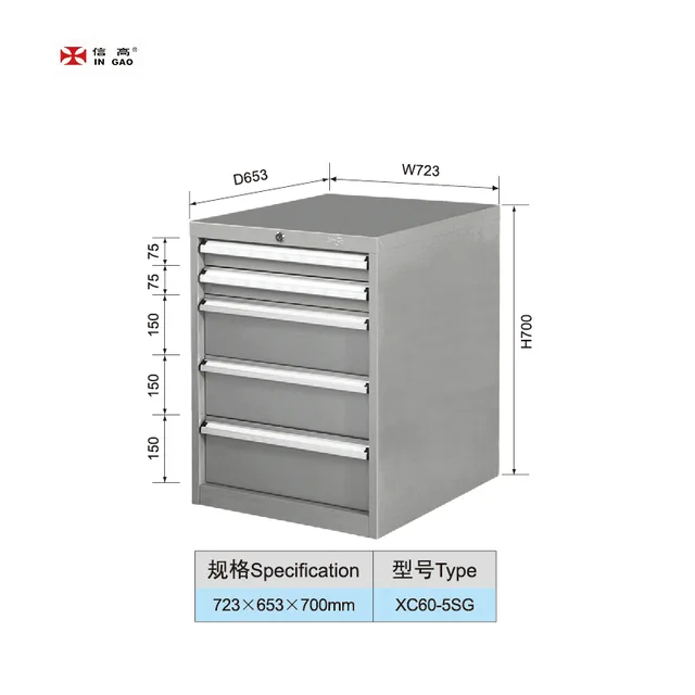723mm Wide Heavy Duty Garage 5 Drawers Tooling Cabinet Drawer Unit