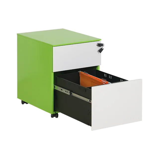 Green 2 Drawer Mobile Pedestal with flush front